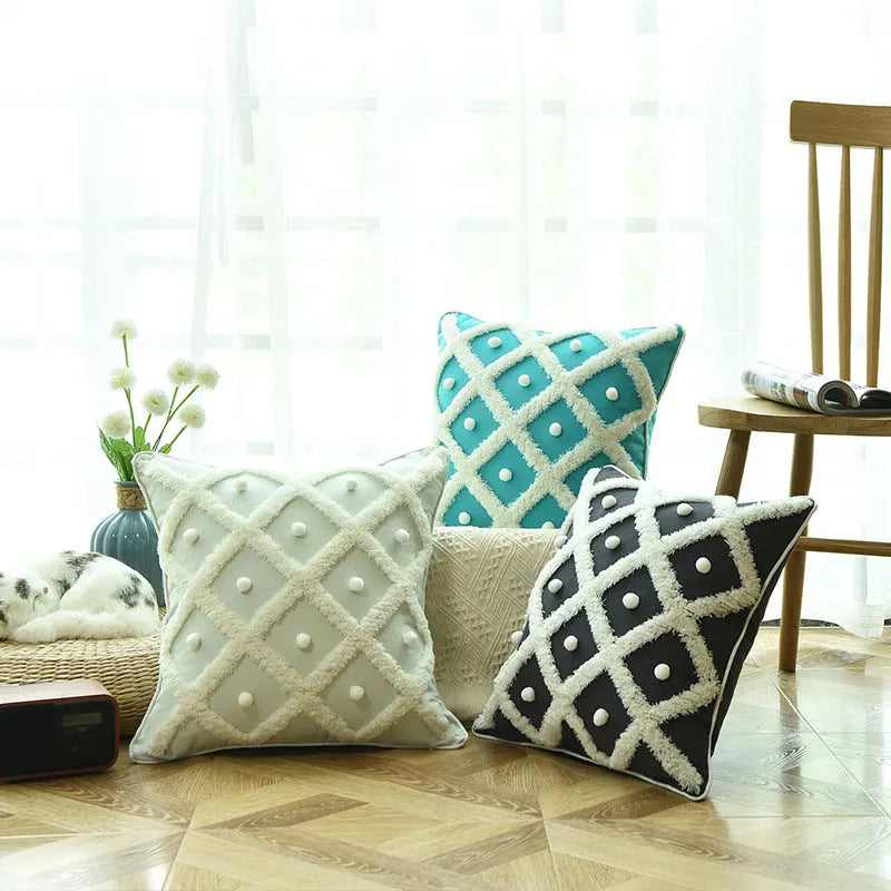 Tufted Moroccan cushion cover in cotton hemp blend measuring 45x45cm in black colour