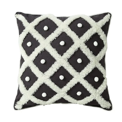 Tufted Moroccan cushion cover in cotton hemp blend measuring 45x45cm in black colour