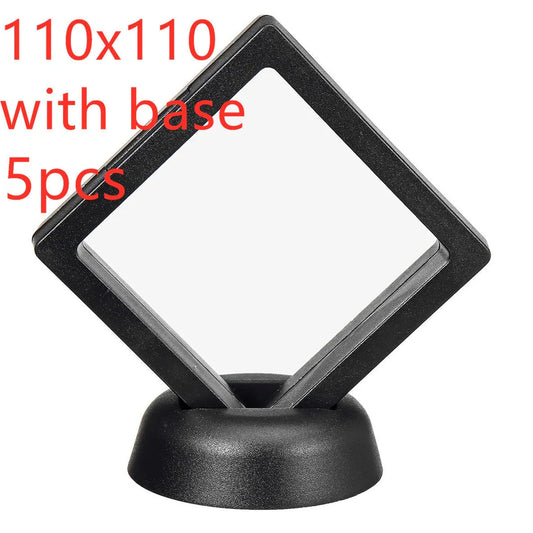 3D floating display cabinet with transparent films showing collectible item suspended between layers