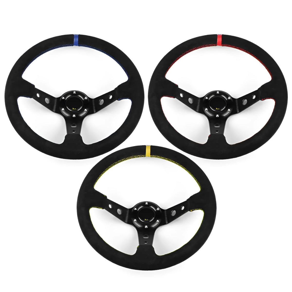 14-inch 35cm suede racing steering wheel for car modification in red, yellow, or blue