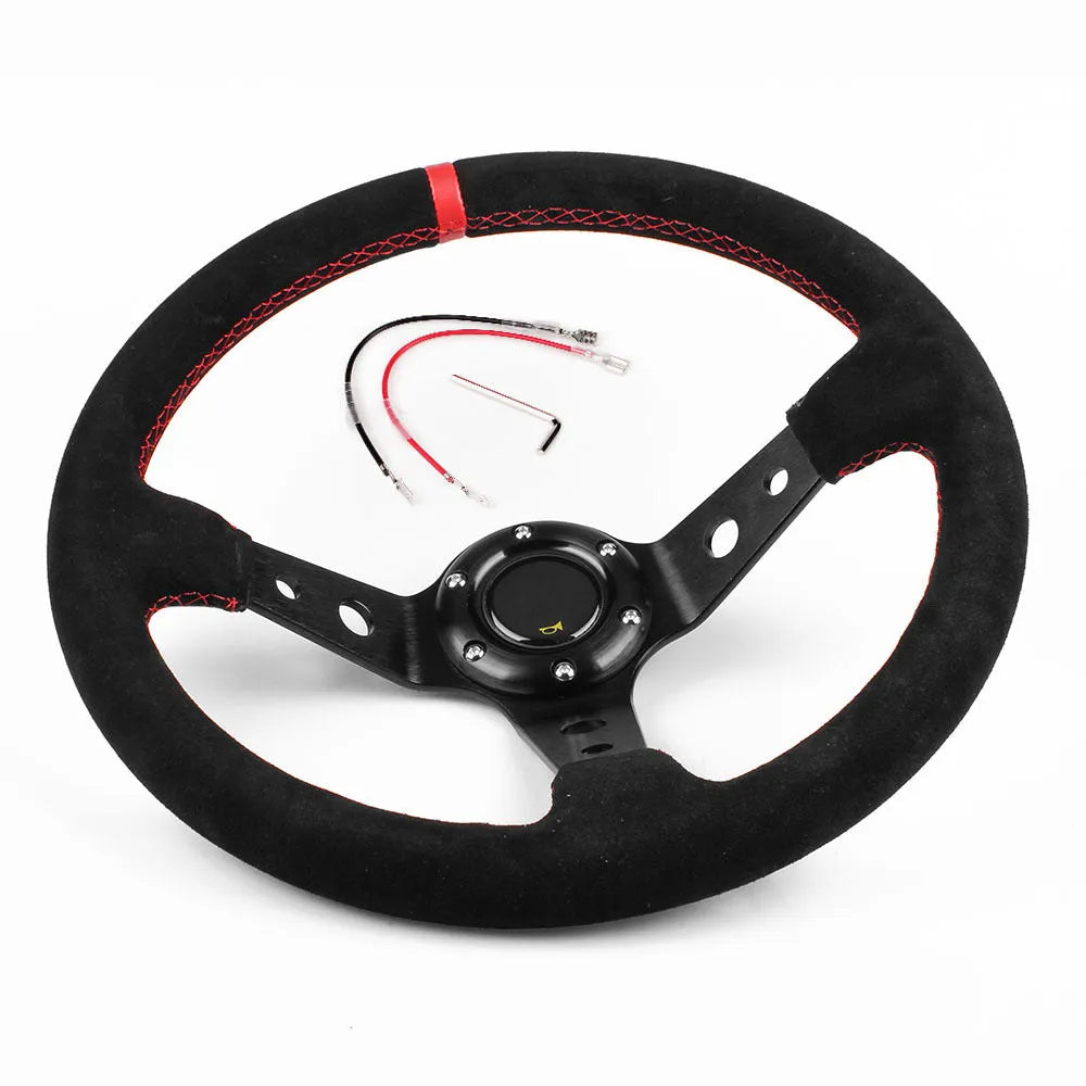 14-inch 35cm suede racing steering wheel for car modification in red, yellow, or blue