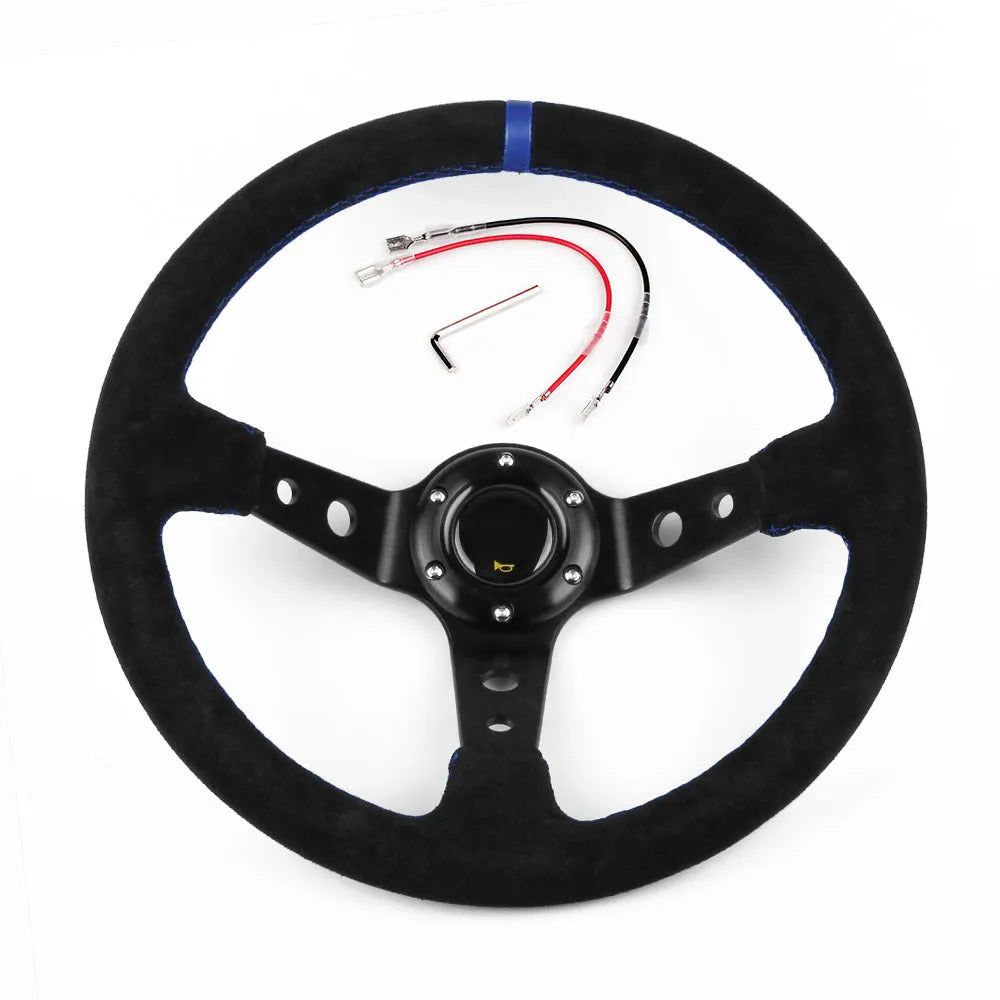 14-inch 35cm suede racing steering wheel for car modification in red, yellow, or blue
