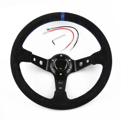14-inch 35cm suede racing steering wheel for car modification in red, yellow, or blue
