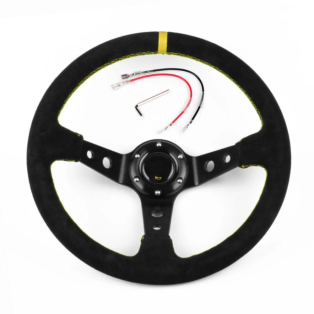 14-inch 35cm suede racing steering wheel for car modification in red, yellow, or blue