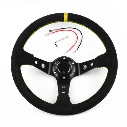 14-inch 35cm suede racing steering wheel for car modification in red, yellow, or blue