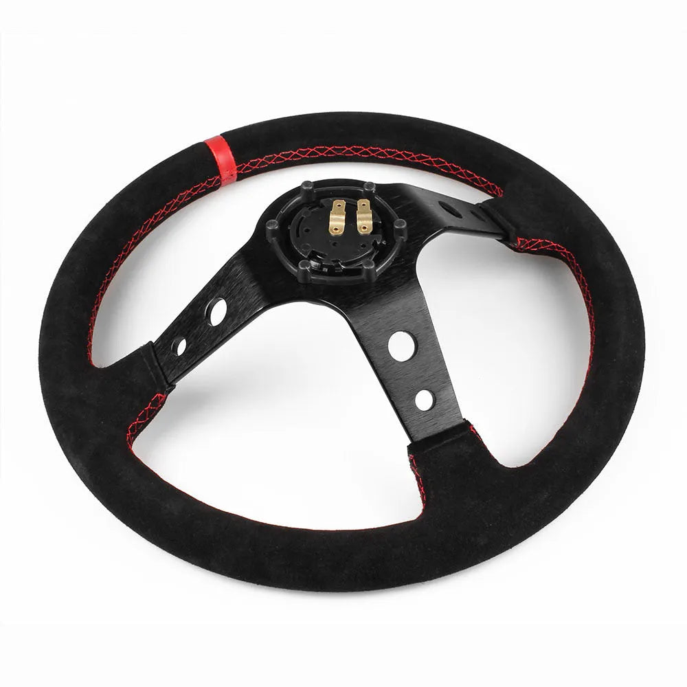 14-inch 35cm suede racing steering wheel for car modification in red, yellow, or blue