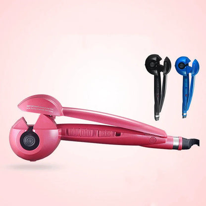 Automatic Curling Iron Wave Curling Artifact in pink, black, and blue with 360-degree turn feature