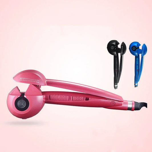 Automatic Curling Iron Wave Curling Artifact in pink, black, and blue with 360-degree turn feature