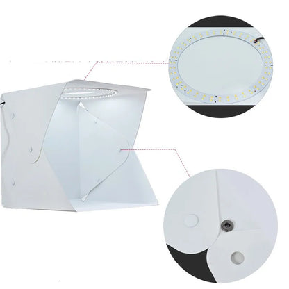 40cm folding studio fill light softbox with six colour background cloths and adjustable LED lighting