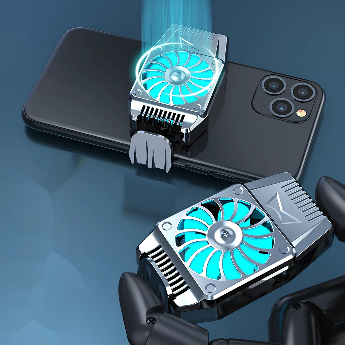 H15 black rechargeable mobile cooling fan, 8x4.5x2.8cm size with 300mAh battery for 3-hour gaming sessions