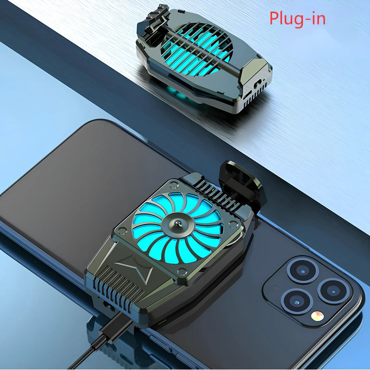 H15 black rechargeable mobile cooling fan, 8x4.5x2.8cm size with 300mAh battery for 3-hour gaming sessions