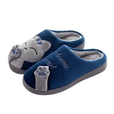 Cartoon cat winter slippers with ultra-soft plush lining in various colours
