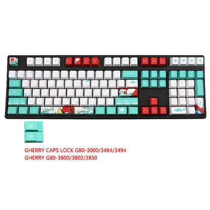 Coral Sea keycap set with 110 PBT keycaps in OEM height and a 6.25U space bar, five-sided sublimation design