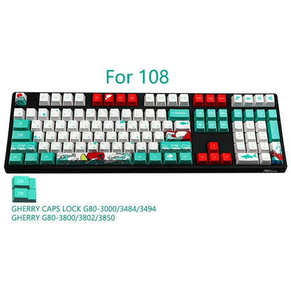 Coral Sea keycap set with 110 PBT keycaps in OEM height and a 6.25U space bar, five-sided sublimation design