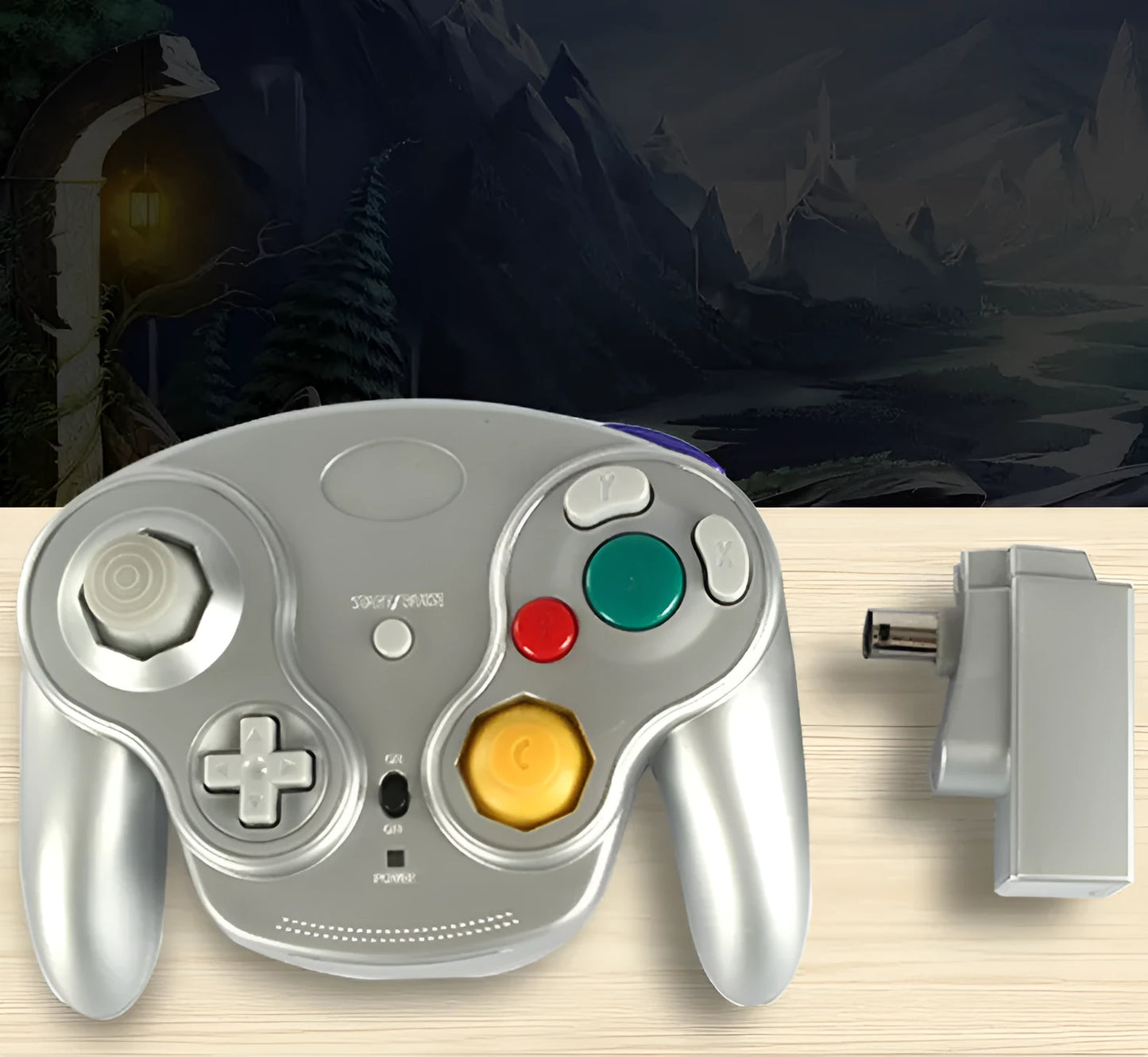 NGC 2.4G wireless game controller for Wii and GameCube consoles in a choice of six colours.