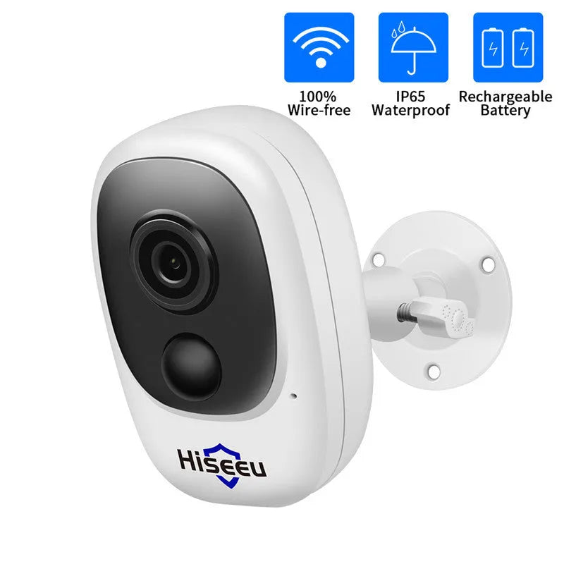 White dome-shaped battery-powered indoor security camera model C10+ on a shelf.