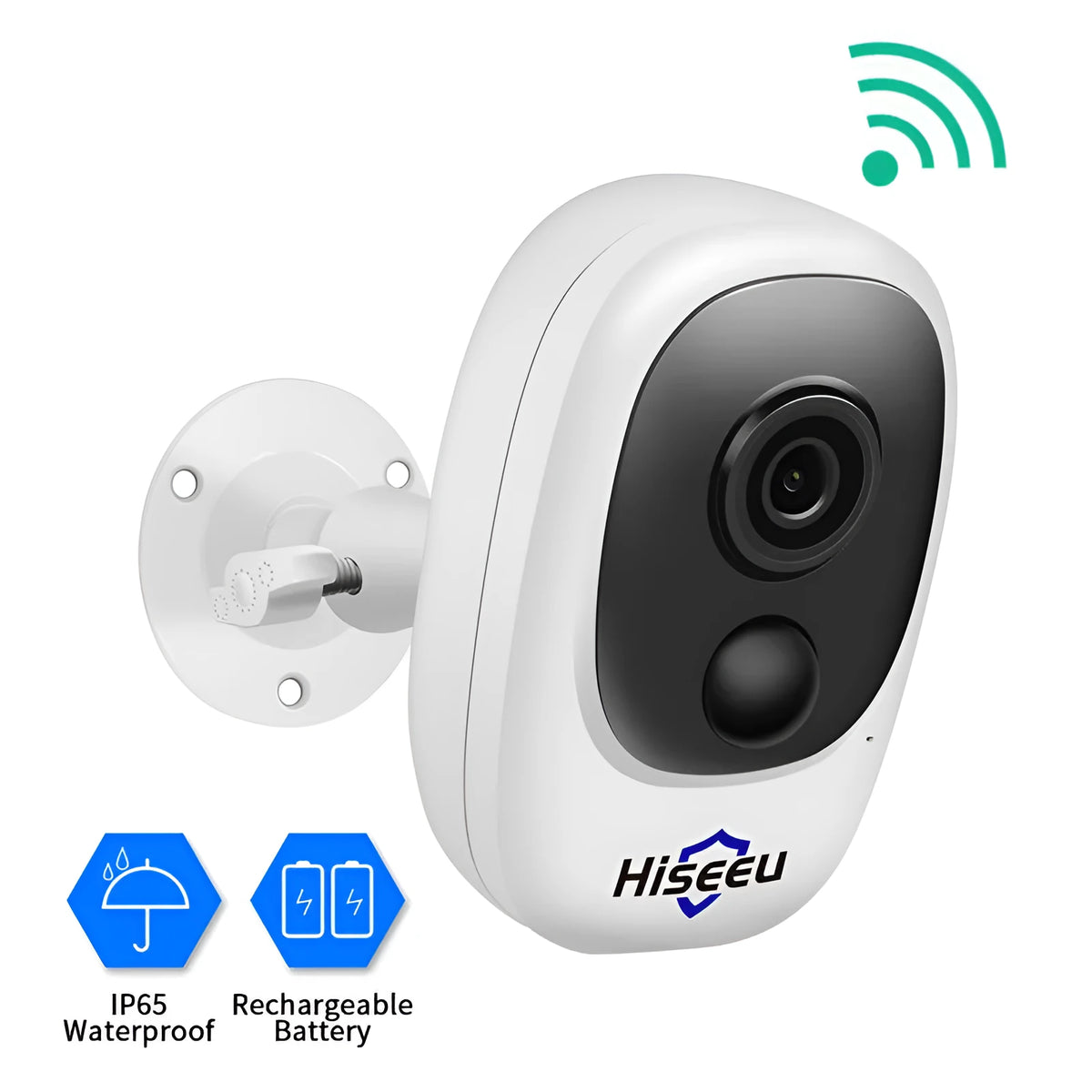 White dome-shaped battery-powered indoor security camera model C10+ on a shelf.