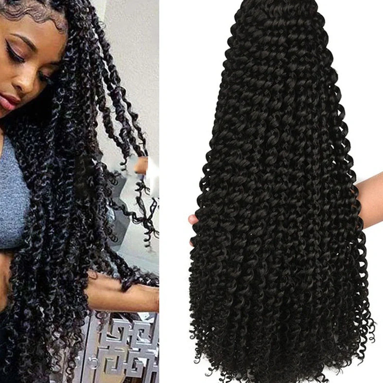 Passion twist crochet braid hair extensions showing spring twist texture and 18-inch length
