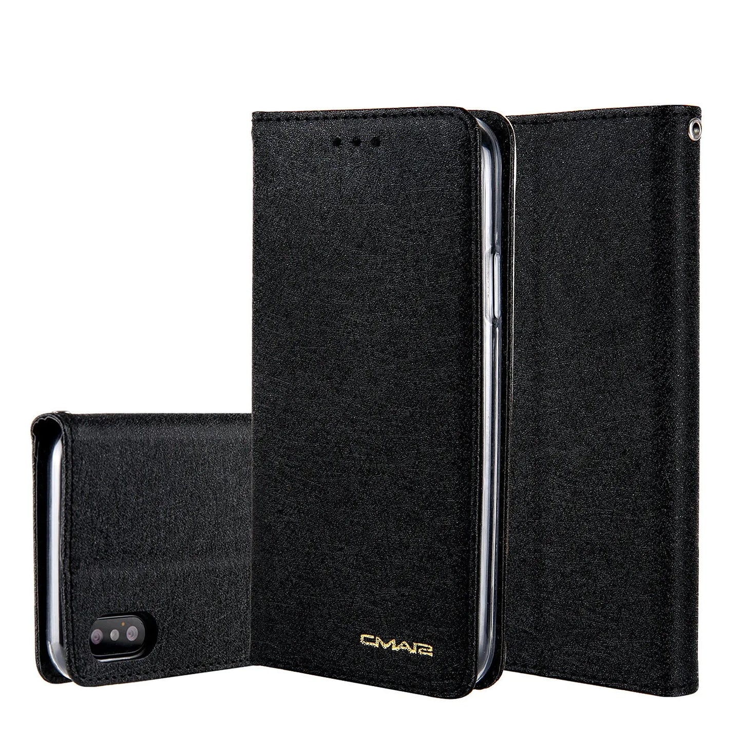 Black PU leather flip phone case for iPhone with open card holder slots