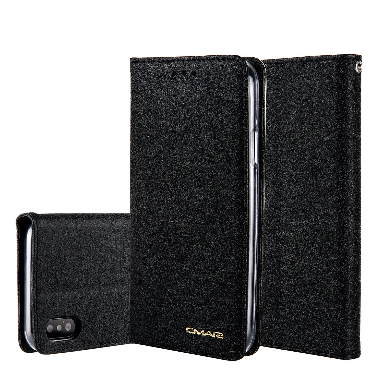Black PU leather flip phone case for iPhone with open card holder slots