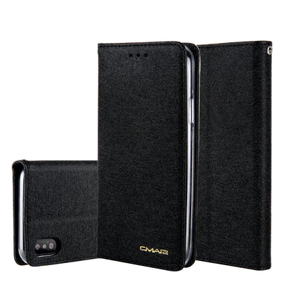 Black PU leather flip phone case for iPhone with open card holder slots