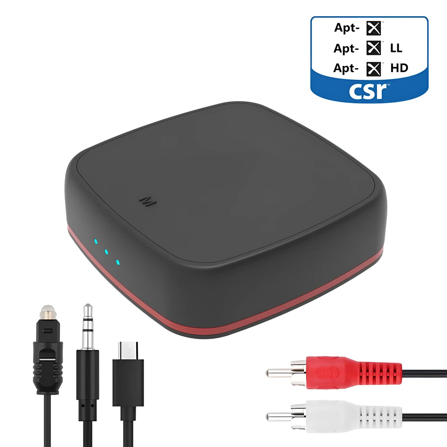 Black optical fibre Bluetooth 5.0 adapter with CSR8675 chip for wireless audio transmission