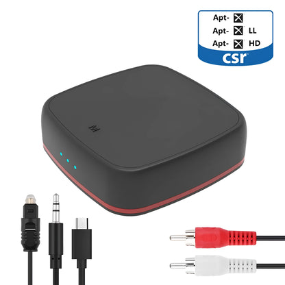 Black optical fibre Bluetooth 5.0 adapter with CSR8675 chip for wireless audio transmission