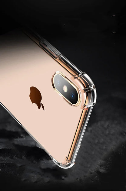 Transparent white silicone shockproof case shown on various iPhone models