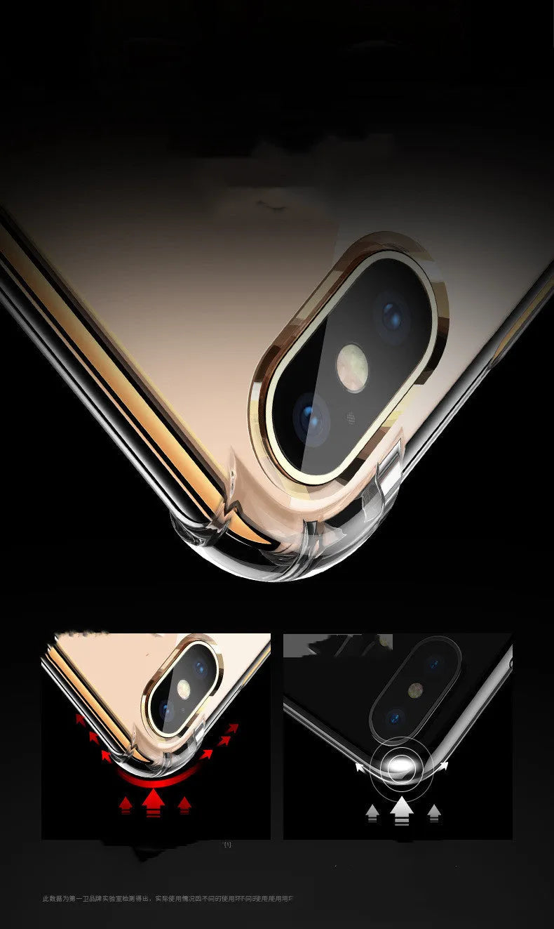 Transparent white silicone shockproof case shown on various iPhone models