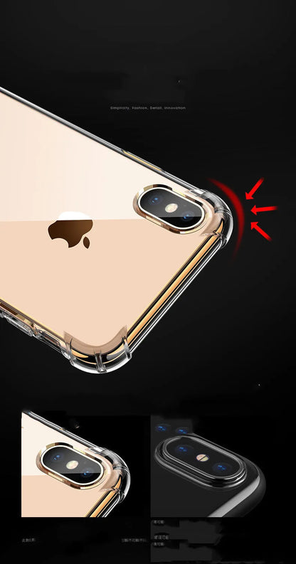 Transparent white silicone shockproof case shown on various iPhone models