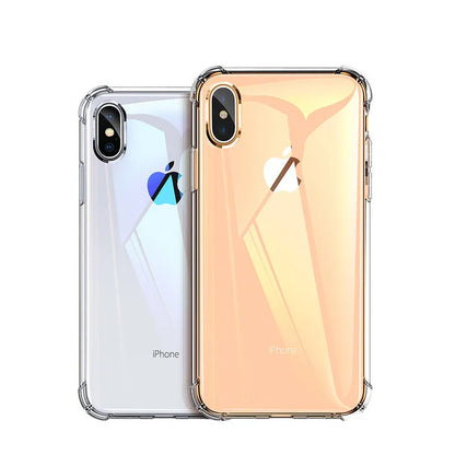 Transparent white silicone shockproof case shown on various iPhone models