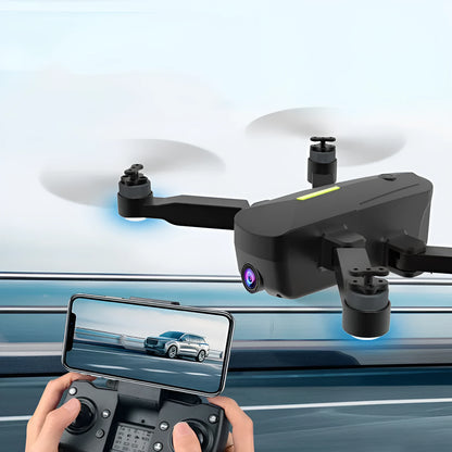 Brushless GPS drone with 4K HD camera in technology grey, folded size 12.8x10x5.5cm, for aerial photography.