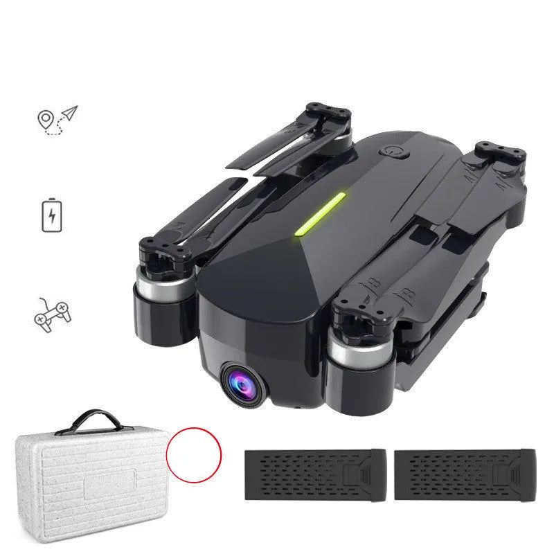 Brushless GPS drone with 4K HD camera in technology grey, folded size 12.8x10x5.5cm, for aerial photography.
