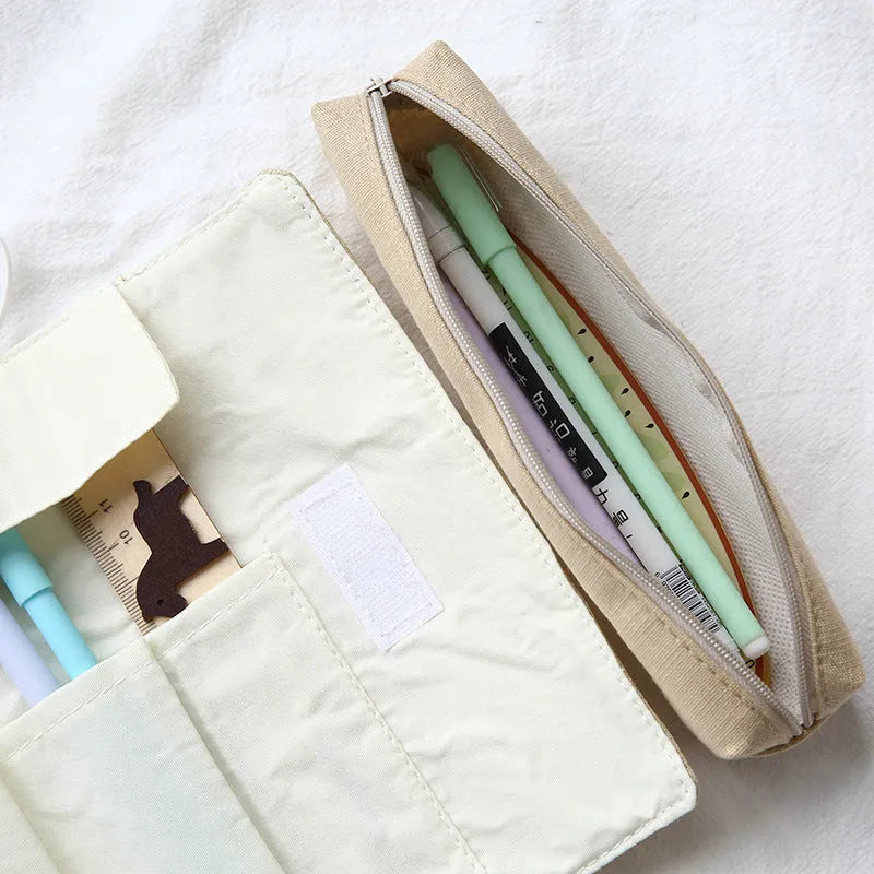 Korean cartoon cat design pencil bag in blue, green, pink, and yellow colour options