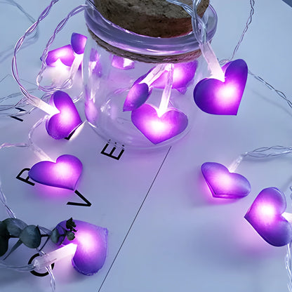 Pink heart-shaped LED fairy lights on 3-metre cable for bedroom or wedding decoration