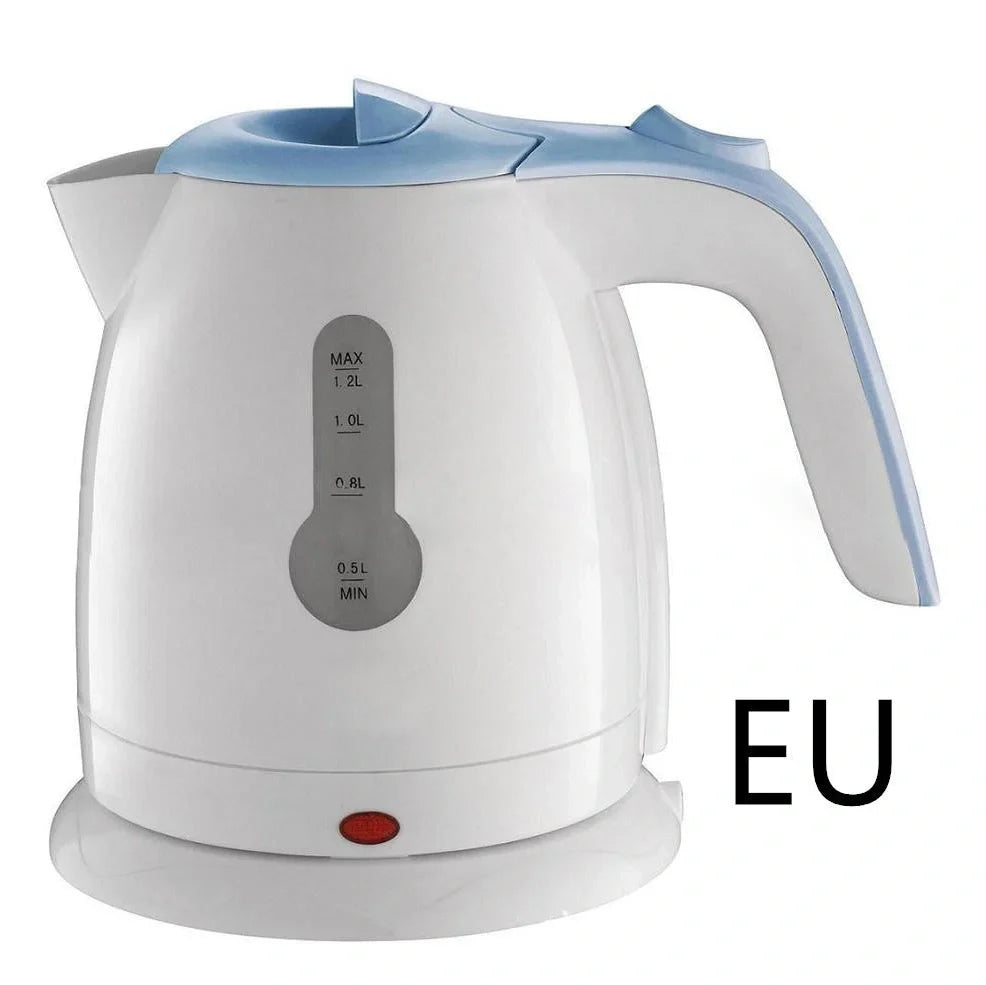 White portable electric kettle with 1-2 litre capacity and 360-degree rotating base
