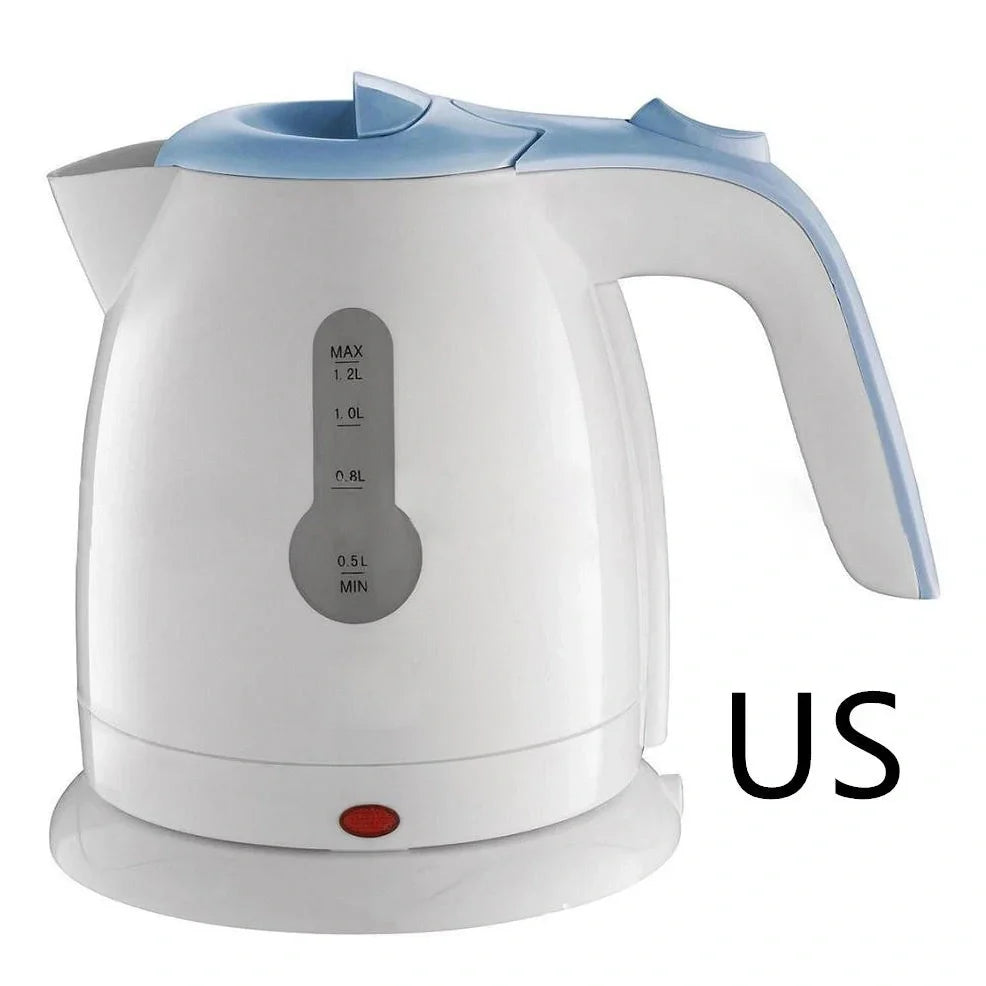 White portable electric kettle with 1-2 litre capacity and 360-degree rotating base