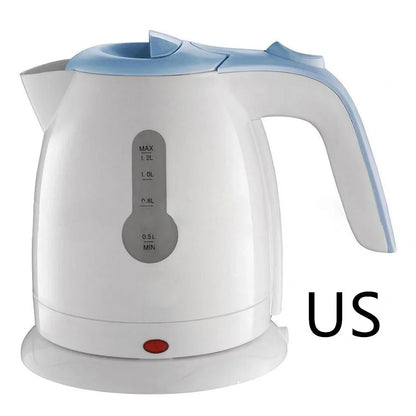 White portable electric kettle with 1-2 litre capacity and 360-degree rotating base