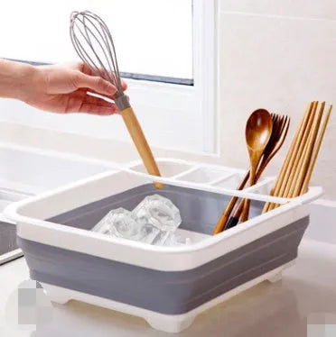 Off-white foldable kitchen dish drainer drying rack for tableware and produce storage