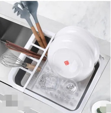 Off-white foldable kitchen dish drainer drying rack for tableware and produce storage