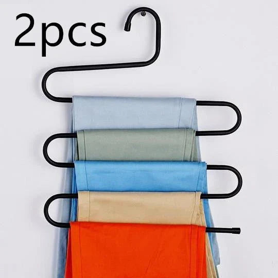 Adjustable 5-Tier Pants Rack in stainless steel with non-slip coating for space-saving closet organization