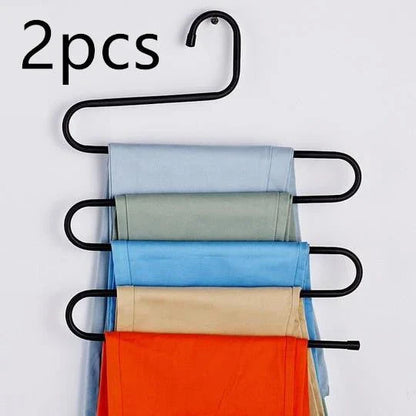 Adjustable 5-Tier Pants Rack in stainless steel with non-slip coating for space-saving closet organization