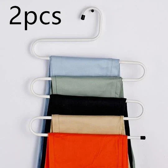 Adjustable 5-Tier Pants Rack in stainless steel with non-slip coating for space-saving closet organization