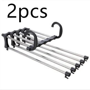 Adjustable 5-Tier Pants Rack in stainless steel with non-slip coating for space-saving closet organization