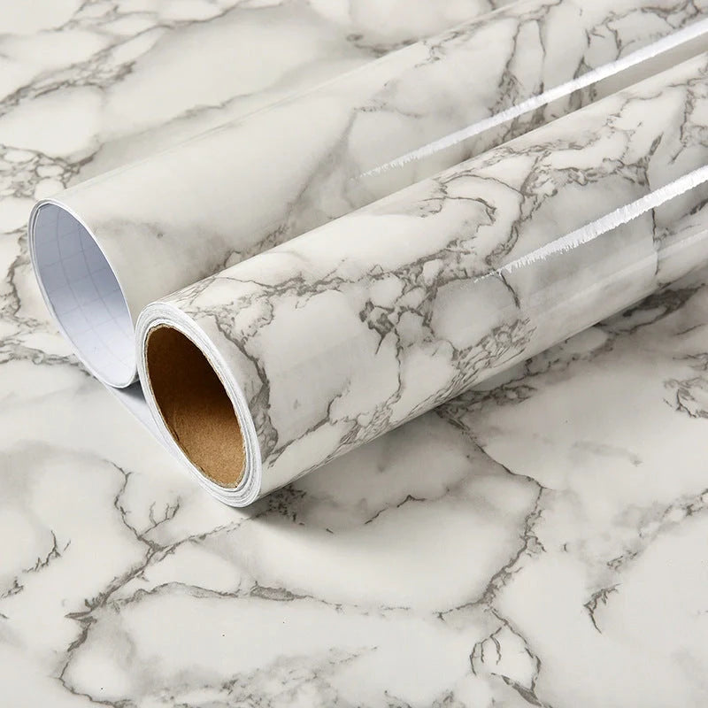 Elegant imitation marble furniture wallpaper with waterproof and heat-resistant properties for easy kitchen, bathroom, and home decor updates