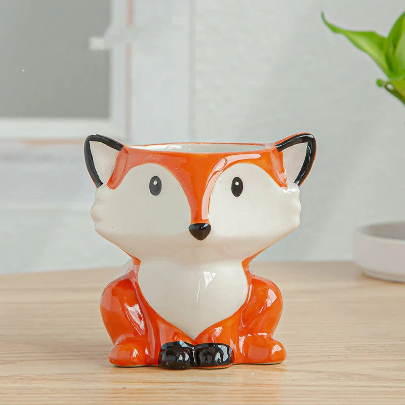 Cartoon animal ceramic succulent pot with breathable design for healthy plants