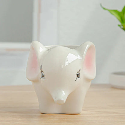 Cartoon animal ceramic succulent pot with breathable design for healthy plants