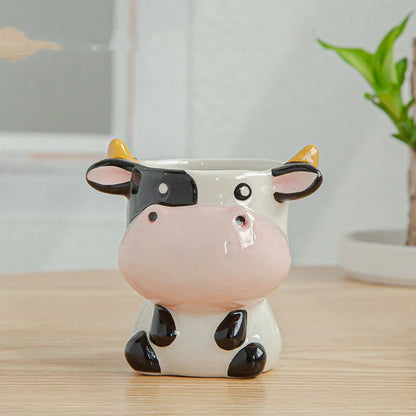 Cartoon animal ceramic succulent pot with breathable design for healthy plants