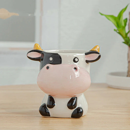 Cartoon animal ceramic succulent pot with breathable design for healthy plants