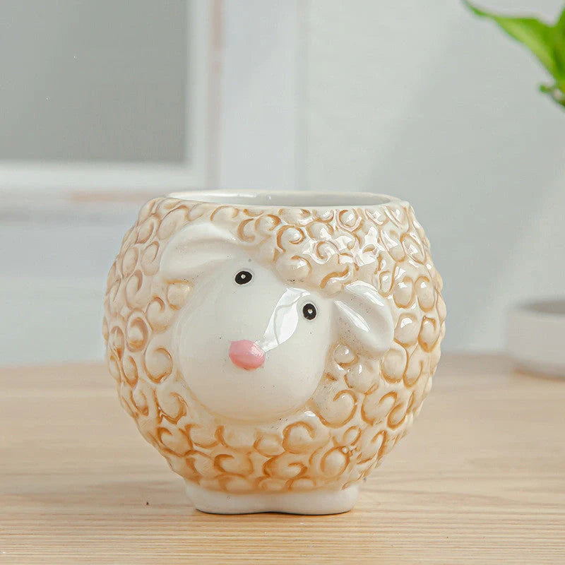 Cartoon animal ceramic succulent pot with breathable design for healthy plants